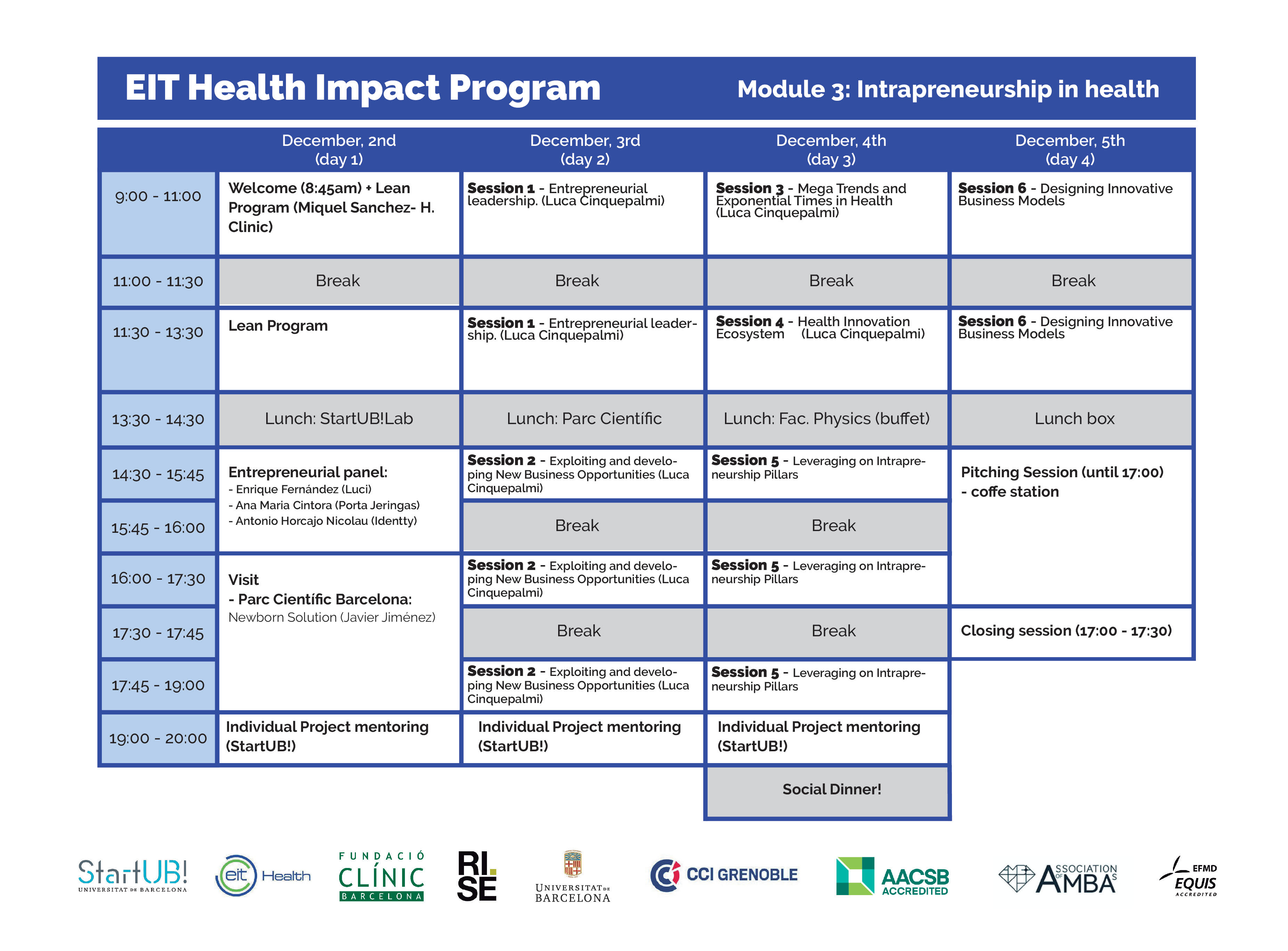 IMPACT BCN 3rd module Timtable